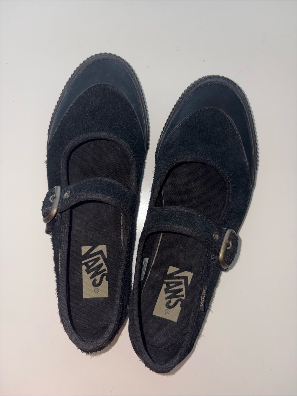Vans Black Suede Mary Jane Flats with Buckle Detail